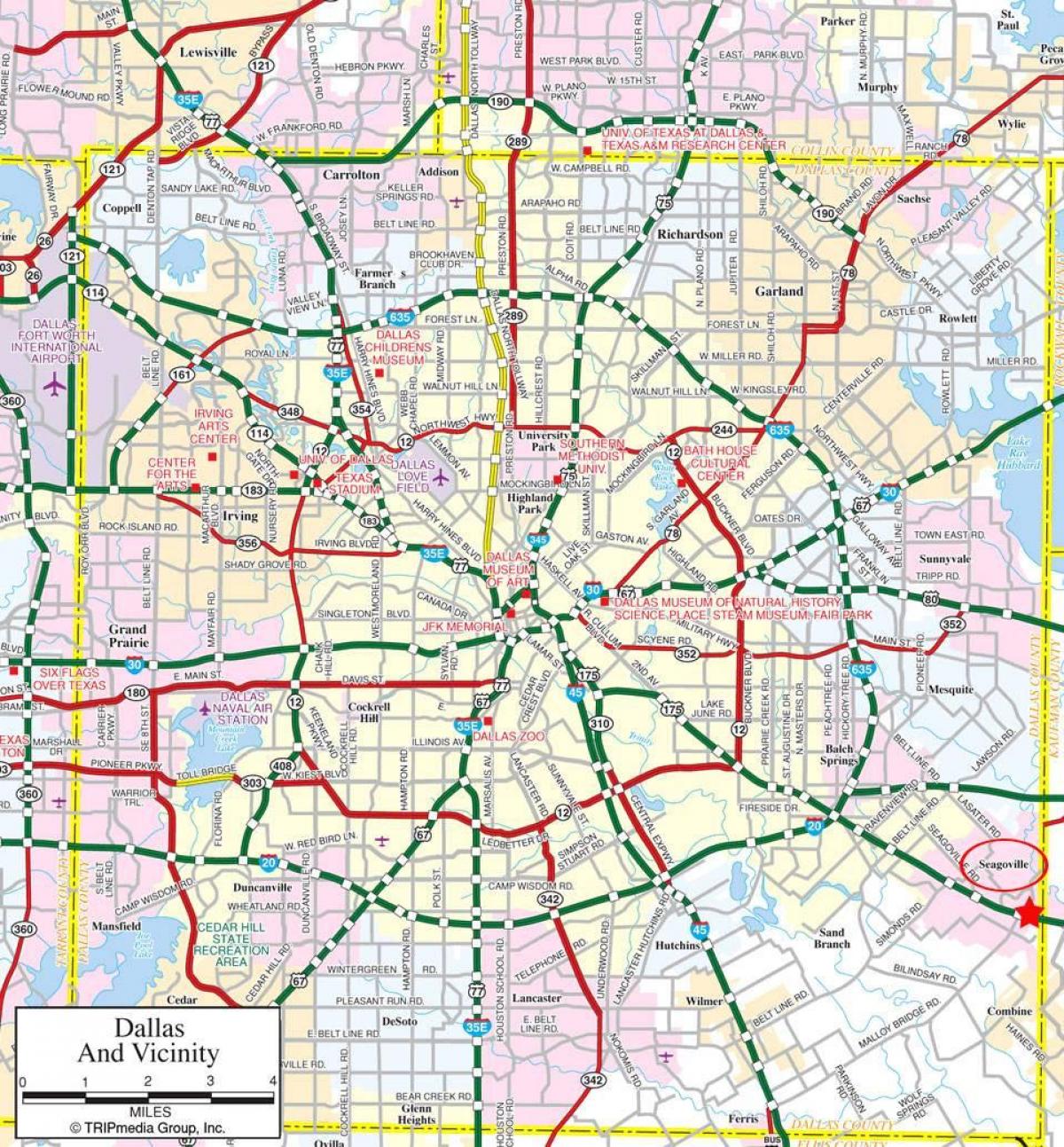 kartta Dallas lähiöissä